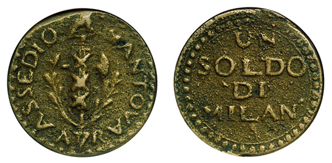 Χάλκινο soldo της Μάντουας (νόμισμα πολιορκίας), 1799